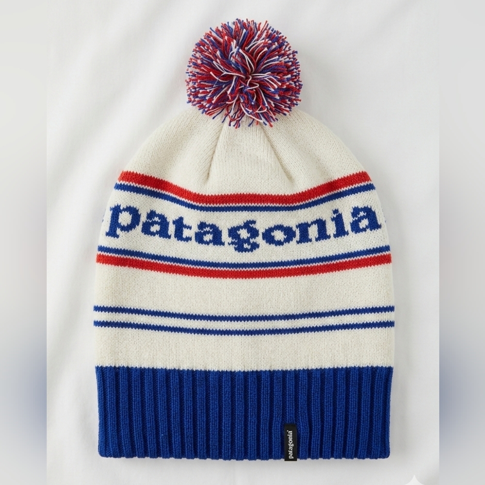 Patagonia Unisexual White, Red and Blue Striped Beanie